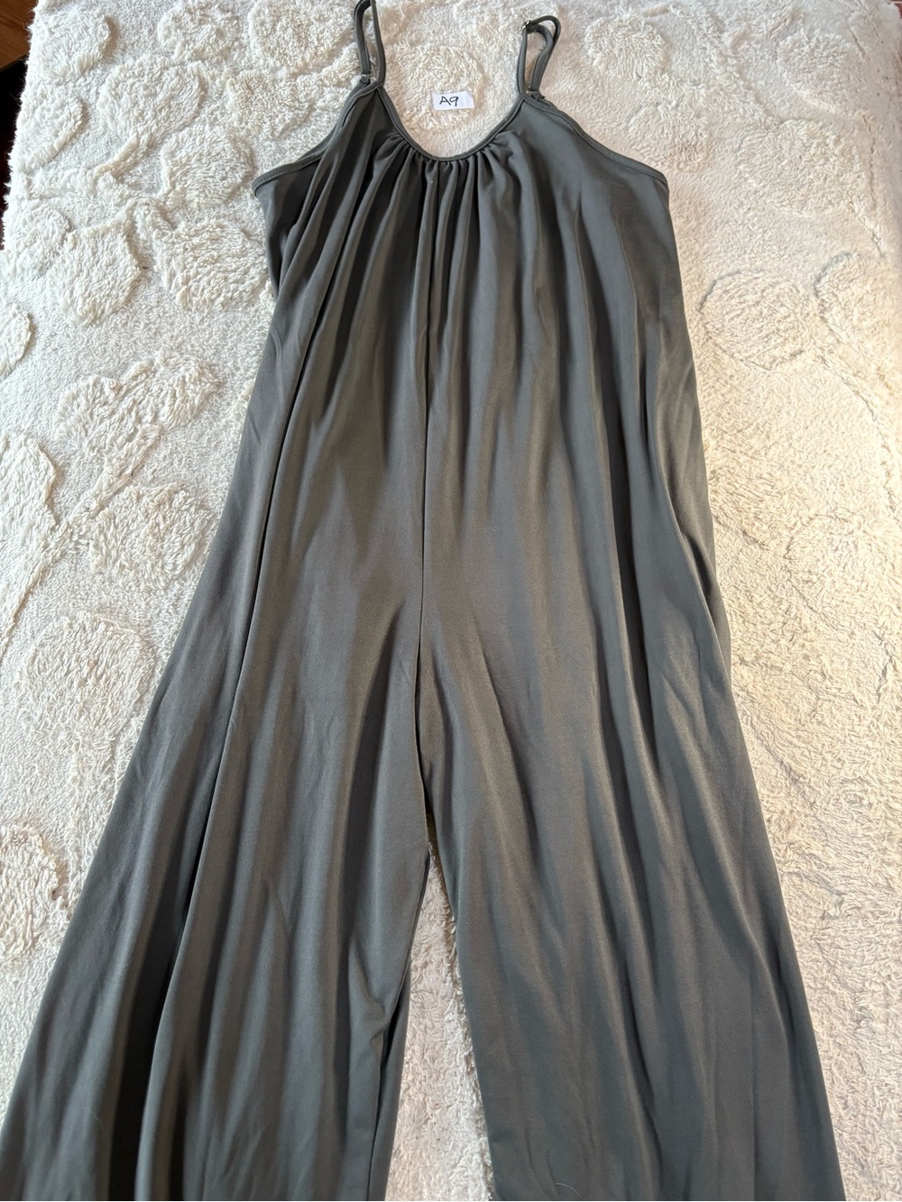 Gray Wide-Leg Jumpsuit with Spaghetti Straps